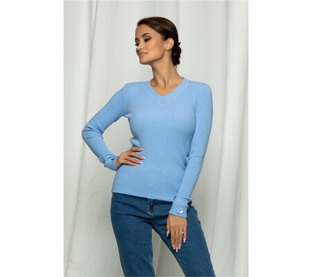 Bluza Clara bleu din tricot reiat