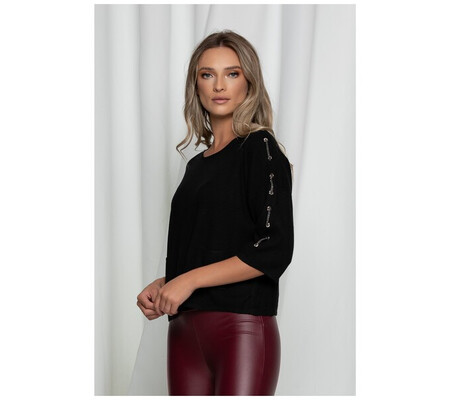 Bluza Clarisa neagra cu aplicatii pe maneci