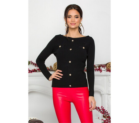 Bluza Danielle neagra cu nasturi decorativi