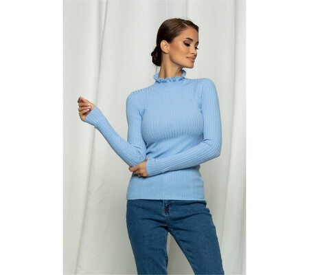 Bluza Denisse bleu cu guler incretit