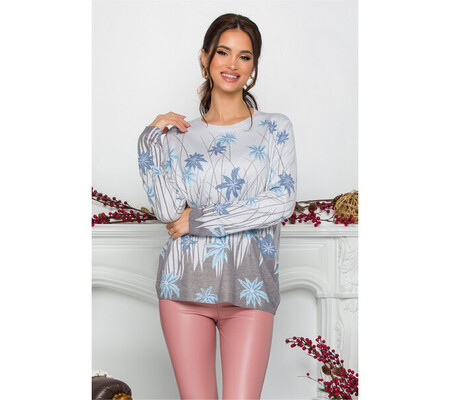 Bluza Gala bleu cu imprimeu tropical albastru