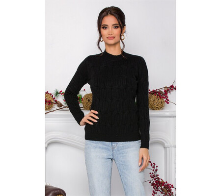 Bluza Irina neagra din tricot cu model in relief