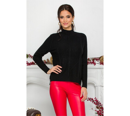 Bluza Vera neagra din tricot cu model geometric