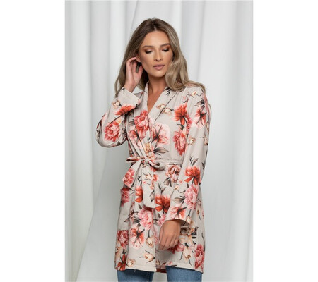 Cardigan Misty bej cu imprimeu floral roz