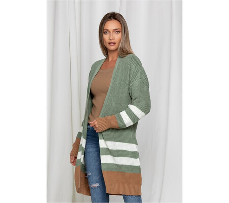 Cardigan verde mint din tricot cu dungi albe