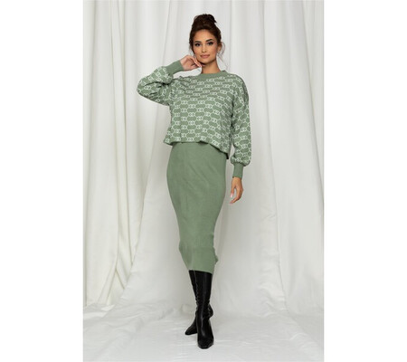 Compleu din tricot cu rochie si bluza scurta