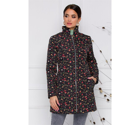 Geaca Ella Collection Natasha neagra cu imprimeuri florale