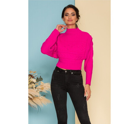 Pulover fucsia tricotat cu modele pe spate si bust
