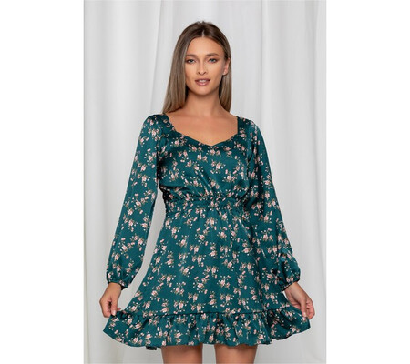 Rochie Alice verde cu imprimeuri florale roz