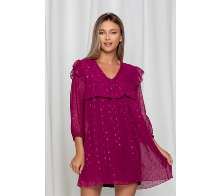 Rochie Bella fucsia cu insertii din fir lurex