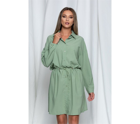 Rochie Betsy tip camasa verde cu snur in talie