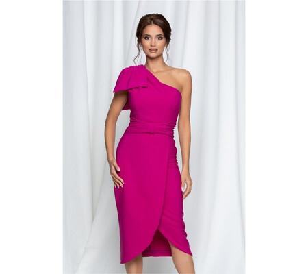 Rochie Fancy magenta cu funda maxi pe un umar