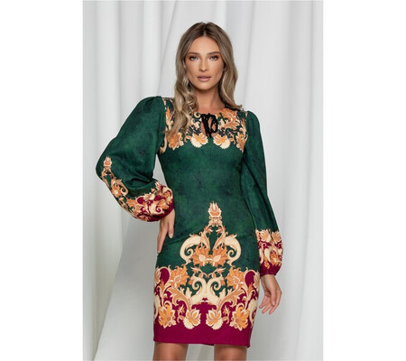 Rochie Flavia verde cu imprimeu