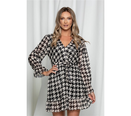 Rochie Karina cu imprimeu picior de cocos negru-ivoire