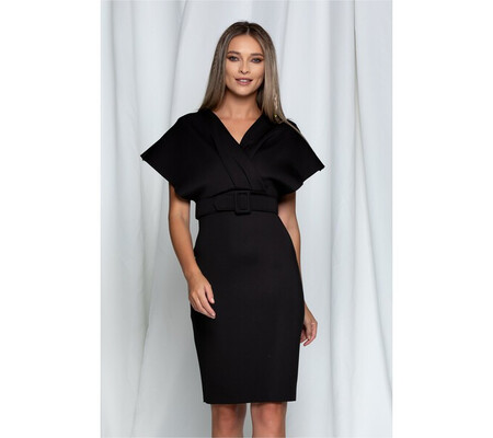 Rochie Keila neagra din neopren cu maneci cazute