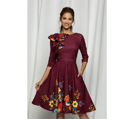 Rochie MBG bordo cu imprimeu floral