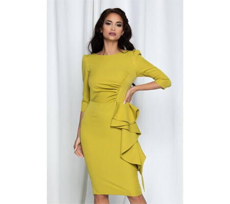 Rochie MBG lime cu fronseuri si volan maxi