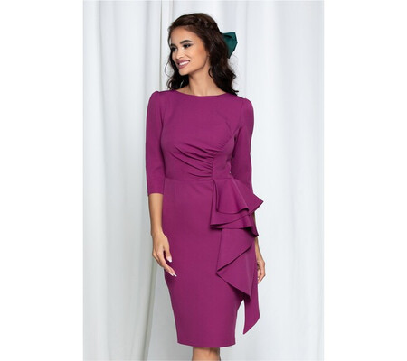 Rochie MBG magenta cu fronseuri si volan maxi