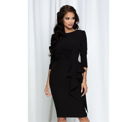 Rochie MBG neagra cu fronseuri si volan maxi