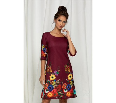 Rochie Mira bordo cu flori colorate