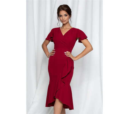 Rochie Moze bordo cu volan pe fusta