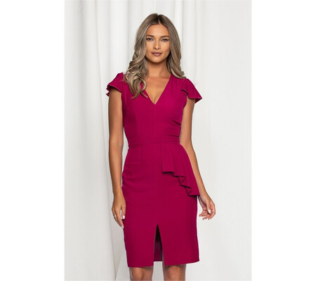 Rochie Moze magenta cu volan in talie