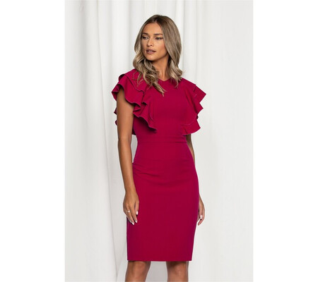 Rochie Moze magenta cu volane la bust