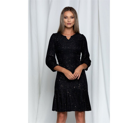 Rochie Moze neagra cu firl lurex si insertii aurii