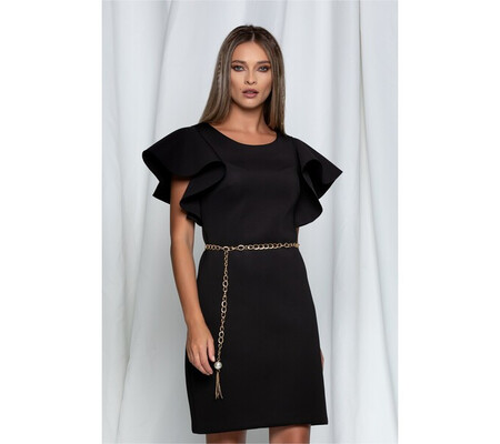 Rochie Nora neagra cu volane la maneci