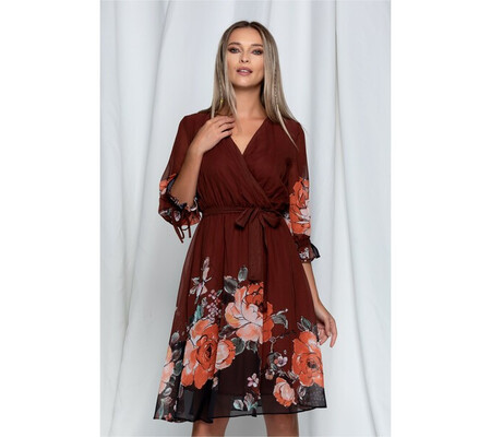 Rochie Paola maro cu imprimeu floral orange