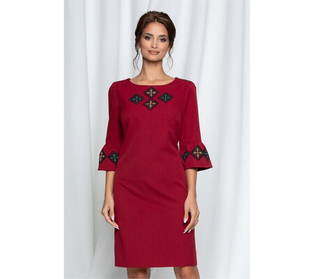 Rochie Sara bordo cu broderie traditionala