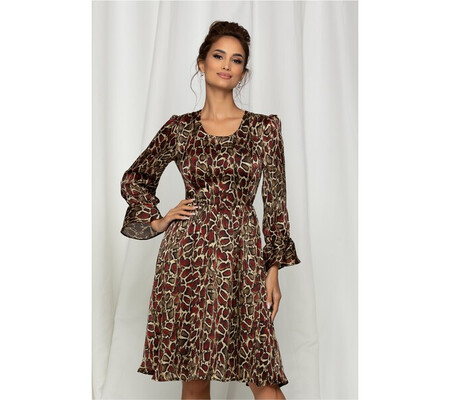 Rochie Sonia cu animal print bordo si maneci cu baza clos