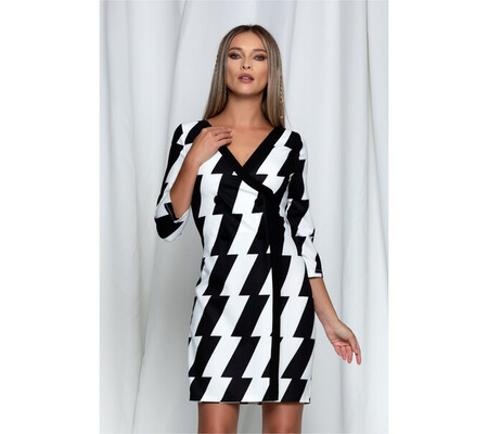 Rochie Zora tip sacou cu imprimeu alb-negru