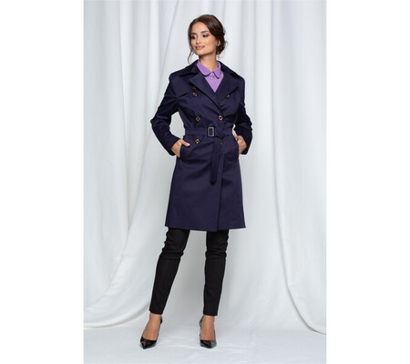 Trench Vera bleumarin cu cordon in talie