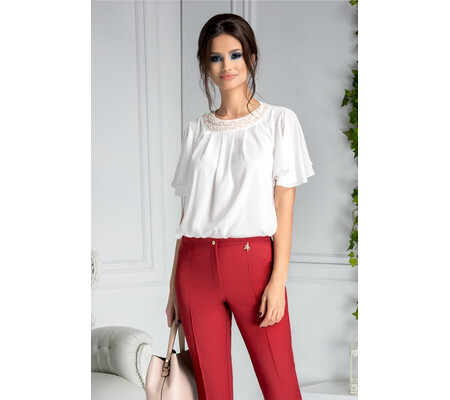 Bluza Ladonna alba cu pliuri si buline bej