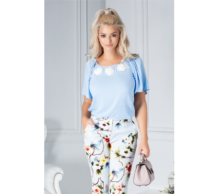 Bluza LaDonna bleu cu flori 3D la bust