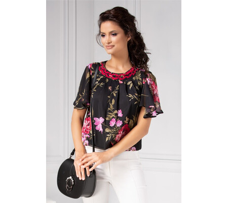 Bluza LaDonna neagra vaporoasa cu imprimeu floral