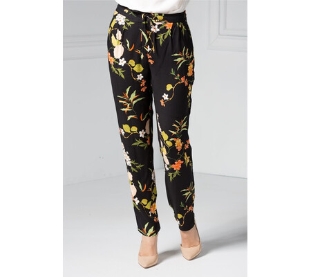 Pantalon dama negri cu imprimeu floral colorat