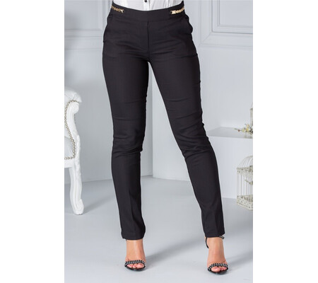 Pantalon Fofy office negru cu aplicatii aurii