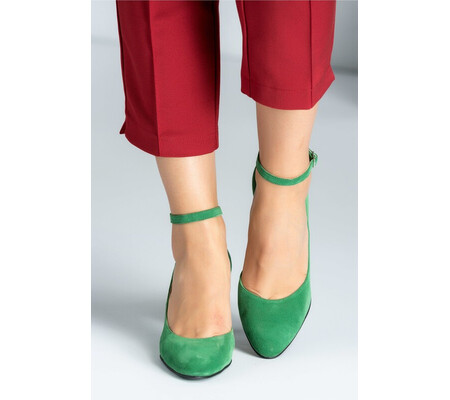 Pantofi dama verzi din piele intoarsa