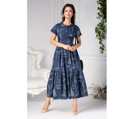 Rochie Anisa lunga casual bleumarin cu imprimeuri