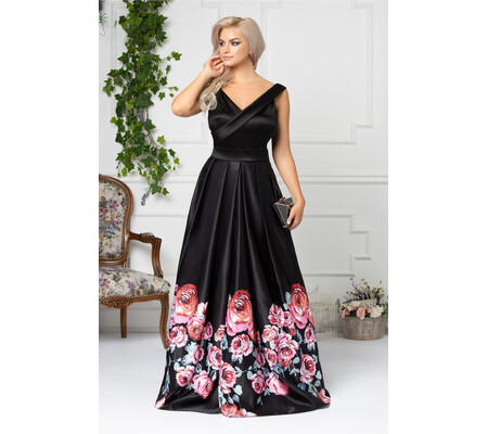 Rochie Artista Argus de seara neagra cu trandafiri roz