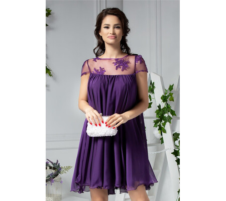 Rochie Artista Dilara mov cu broderie