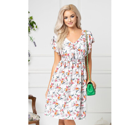 Rochie Betina vaporoasa alba cu floricele