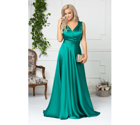 Rochie Brise Amina lunga verde cu decolteu petrecut