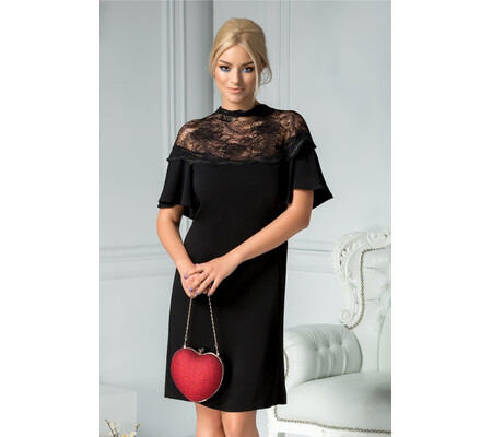 Rochie Brise Milena neagra cu dantela pe umeri