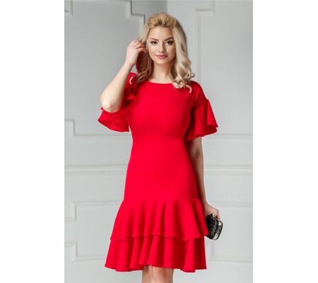 Rochie Brise Oleana rosie cu volanase