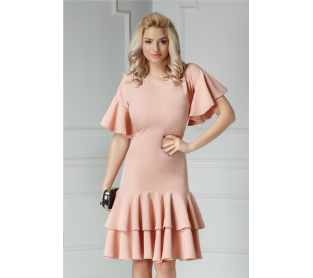 Rochie Brise Oleana roz pudra cu volanase