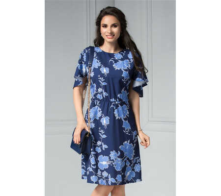 Rochie Brise Patsy bleumarin cu impreumeu floral albastru