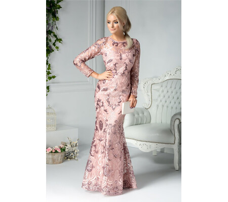 Rochie Catina rose lunga din dantela brodata